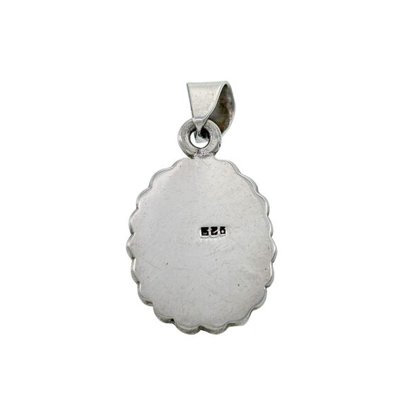 Vintage Sterling Silver 925 Beadwork Frame Oval Onyx Pendant - Picture 3 of 5